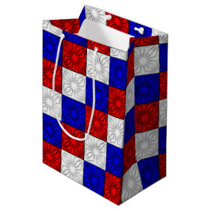 Sac Cadeau Moyen Coins plissés - Sac-cadeau rouge, blanc et bleu M