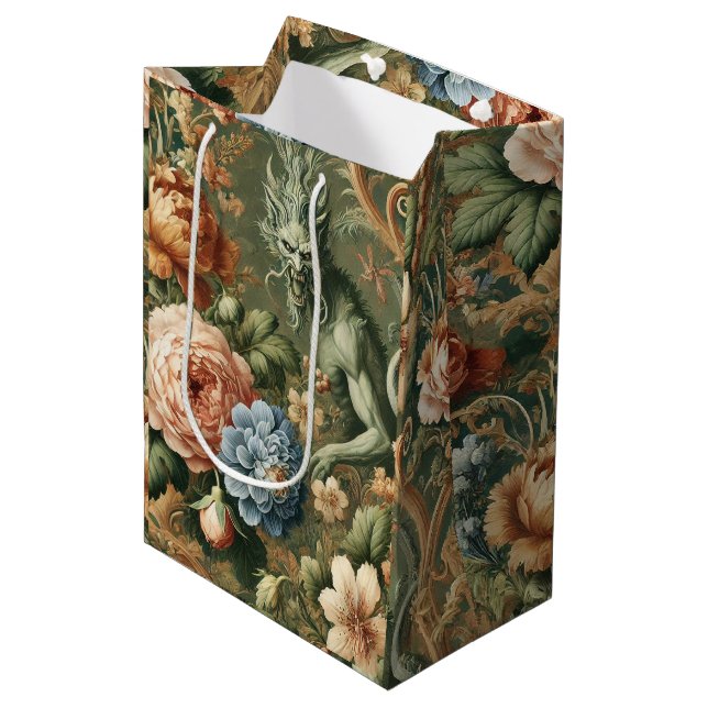 Sac Cadeau Moyen Colère de Verdant - Design floral mythique (Devant Angle)