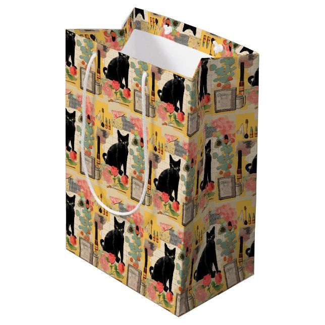 Sac Cadeau Moyen Collage de chats noirs rétros (Dos Angle)