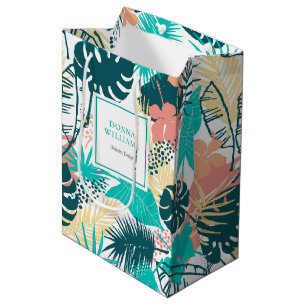 Sac Cadeau Moyen Collage de feuilles tropicaux colorés