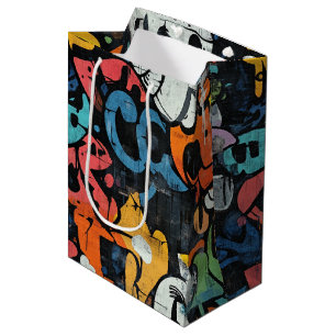 Sac Cadeau Moyen Collage de graffiti urbain avec des couleurs vives