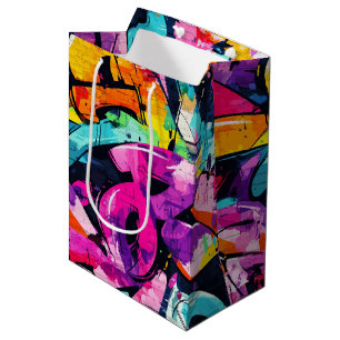 Sac Cadeau Moyen Collage de graffiti urbain avec des couleurs vives