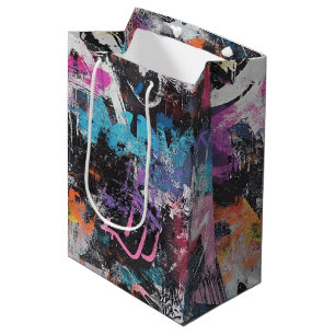 Sac Cadeau Moyen Collage de graffiti urbain avec des couleurs vives