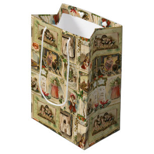 Sac Cadeau Moyen Collage de la carte de Noël victorienne vintage