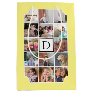Sac Cadeau Moyen Collage de photos monogramme coins courbes jaune c