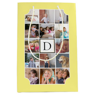 Sac Cadeau Moyen Collage de photos monogramme coins courbes jaune c