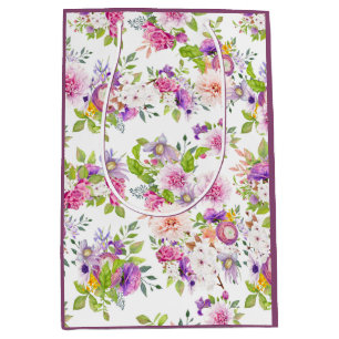 Sac Cadeau Moyen Collage de renoncules de printemps et de roses