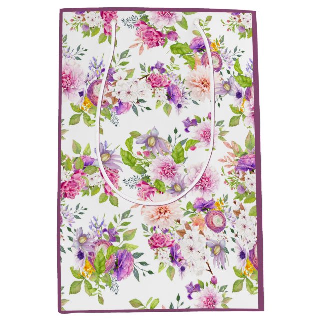 Sac Cadeau Moyen Collage de renoncules de printemps et de roses (Devant)