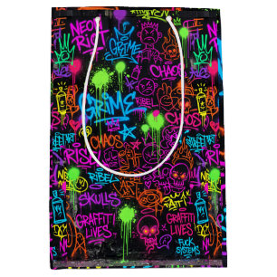 Sac Cadeau Moyen Collage de street art au néon Graffiti