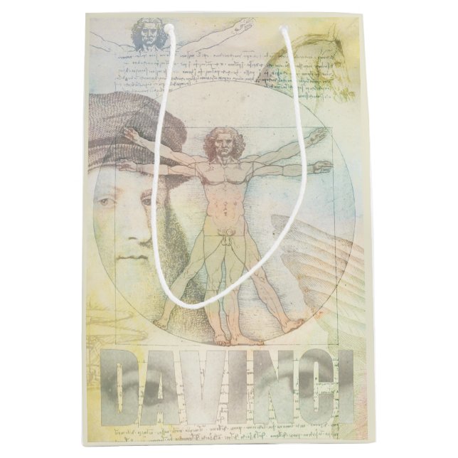 Sac Cadeau Moyen Collage d'homme de Léonard de Vinci Vitruvian (Devant)