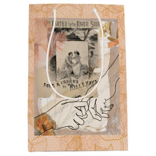 Sac Cadeau Moyen Collage fleuri vintage romantique au bord de la ri
