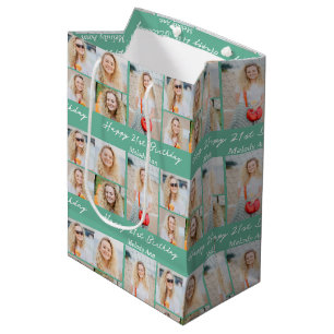 Sac Cadeau Moyen Collage photo d'anniversaire vert mousse de mer jo