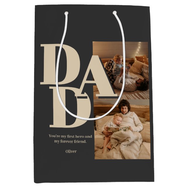 Sac Cadeau Moyen Collage photo de Fête des pères personnalisée | Le (Devant)