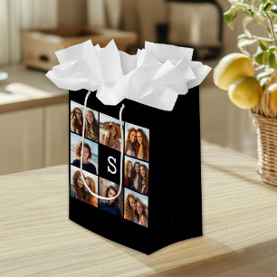 Sac Cadeau Moyen Collage photo noir et blanc Monogramme personnalis