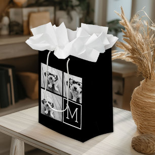 Sac Cadeau Moyen Collage photo tendance noir et blanc avec Monogram