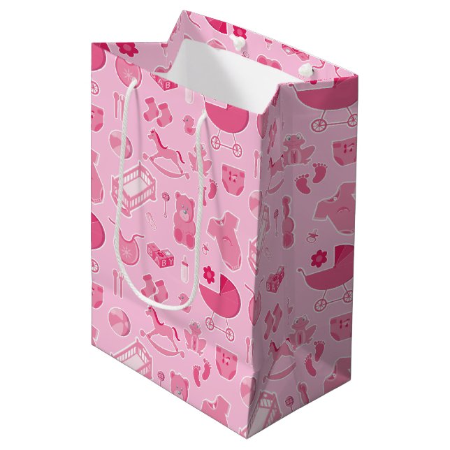 Sac Cadeau Moyen Collage rose bébé fille (Devant Angle)