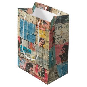 Sac Cadeau Moyen Collage rustique Vintage journal Patchwork (10)