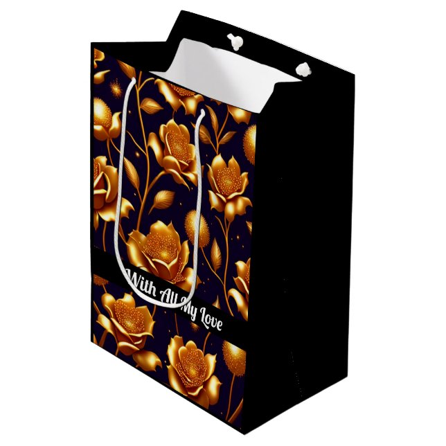 Sac Cadeau Moyen Collection Boho Gold Rose de luxe (Devant Angle)
