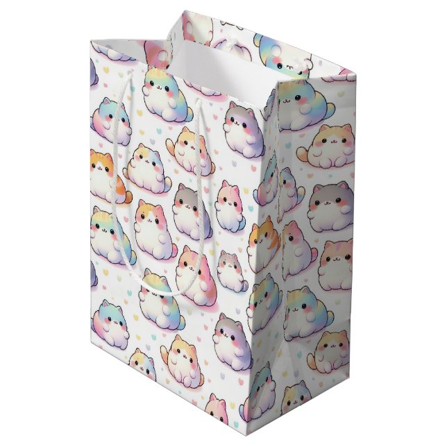 Sac Cadeau Moyen Collection Chubby Cartoon Chat Avec Coeurs (Dos Angle)