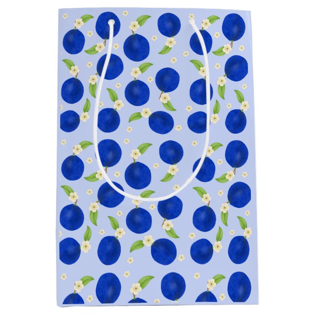 Sac Cadeau Moyen Collection de prunes botaniques bleues (Devant)