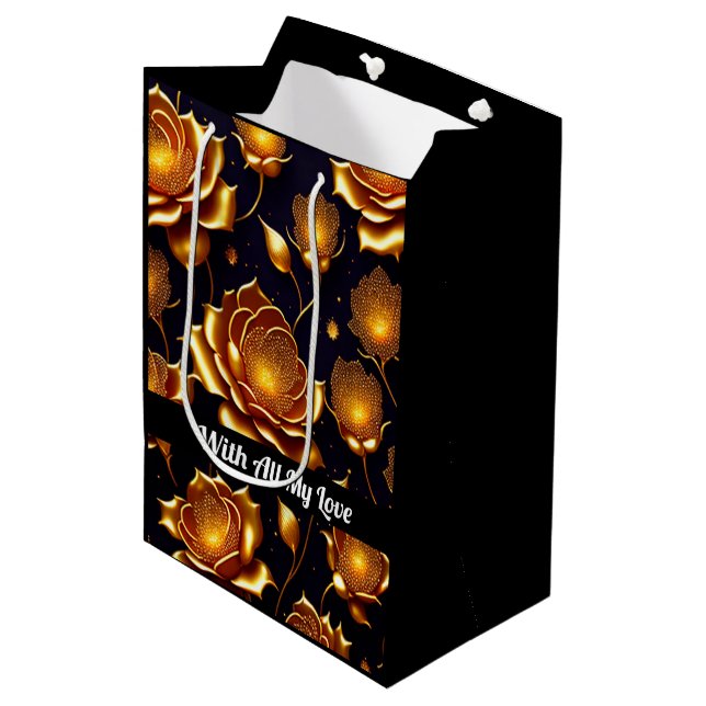 Sac Cadeau Moyen Collection de Roses de luxe moderne Big Gold (Devant Angle)
