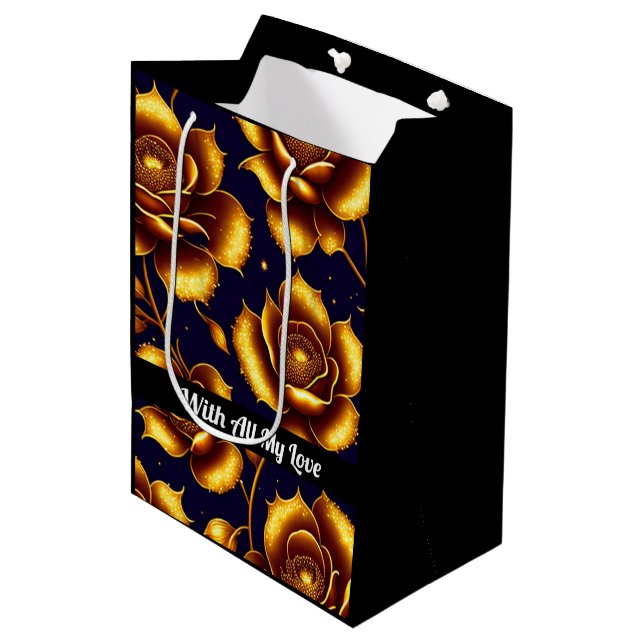 Sac Cadeau Moyen Collection de Roses d'or Boho moderne (Devant Angle)