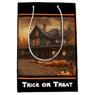 Sac Cadeau Moyen Collection Halloween Citrouille Maison éffrayante