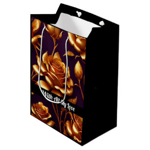 Sac Cadeau Moyen Collection moderne de luxe Big Gold Rose