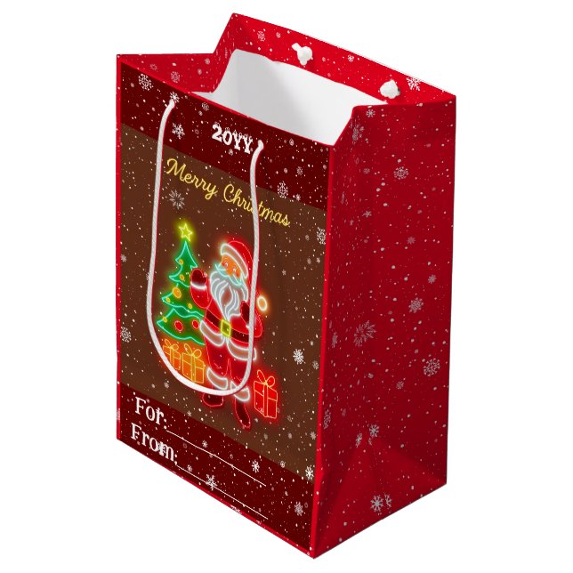 Sac Cadeau Moyen Collection Noël Moderne Neon (Devant Angle)