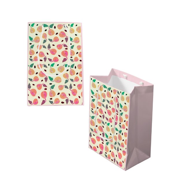 Sac Cadeau Moyen Collection Poires Dorées Rose (Créateur téléchargé)