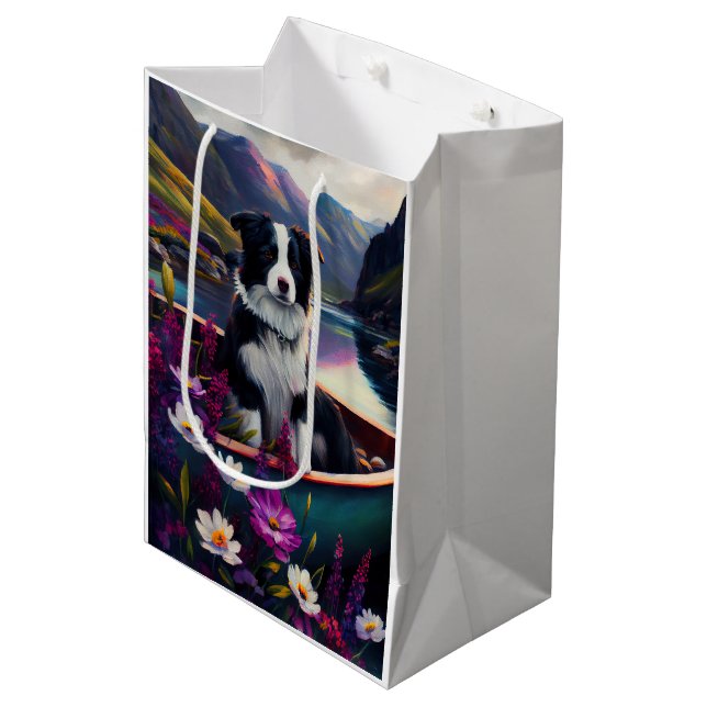 Sac Cadeau Moyen Collie frontalier sur une pagaie : une aventure Pi (Devant Angle)