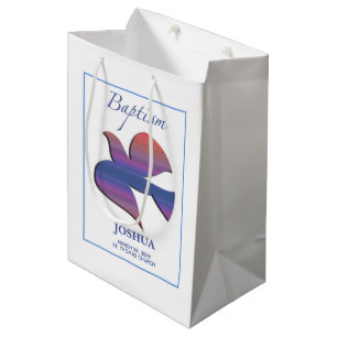 Sac Cadeau Moyen Colombe de baptême adulte personnalisable