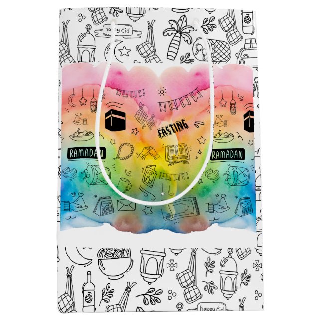 Sac Cadeau Moyen Colorful Doodle Eid (Devant)