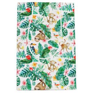 Sac Cadeau Moyen Colorful Tropical Jungle Animaux Motif