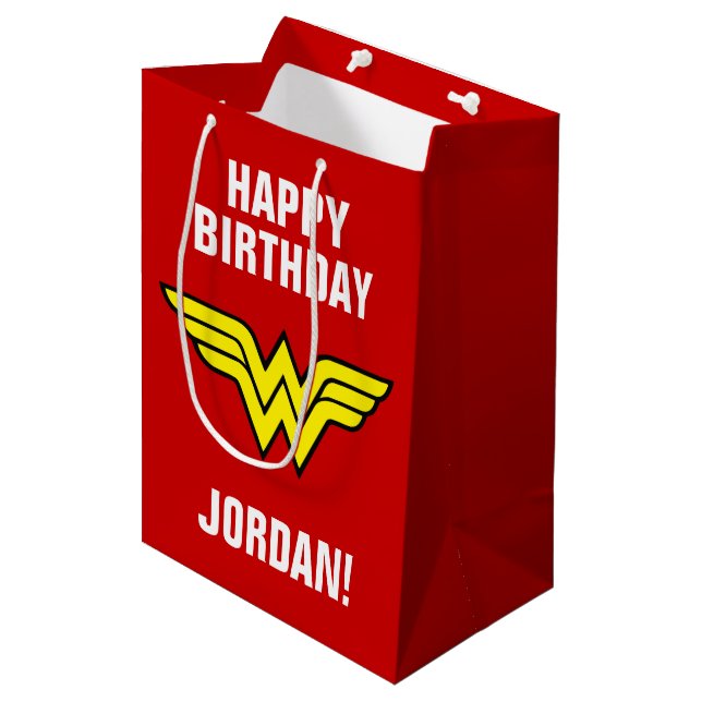 Sac Cadeau Moyen Comics DC | Logo Wonder Woman | Joyeux anniversair (Devant Angle)