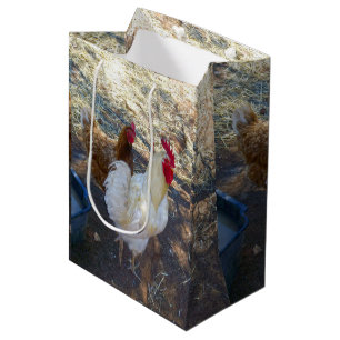 Sac Cadeau Moyen Compagnons de plumes : Coq blanc et Sa Hen