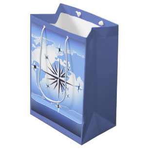 Sac Cadeau Moyen Compass Rose Voile Ocean Blue Med Cadeau