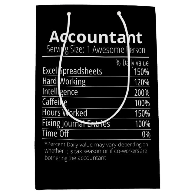 Sac Cadeau Moyen Comptable Nutrition Fact, Nutrition Fact (Devant)