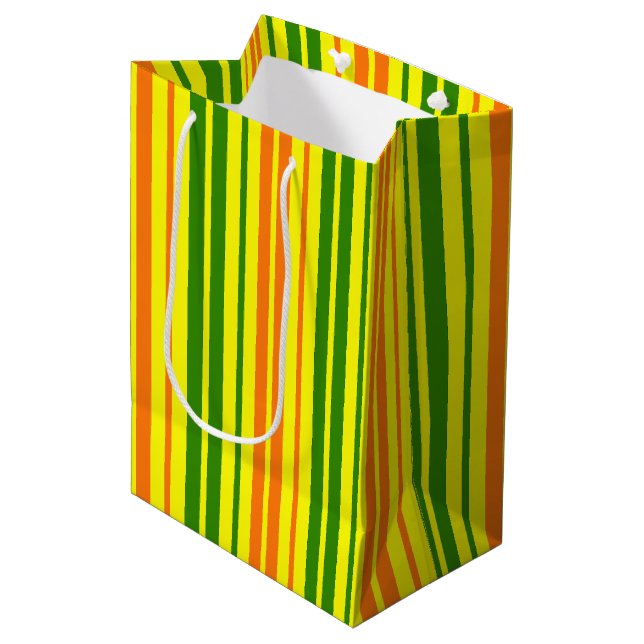 Sac Cadeau Moyen Conception de bandes verticales orange jaune vert  (Devant Angle)