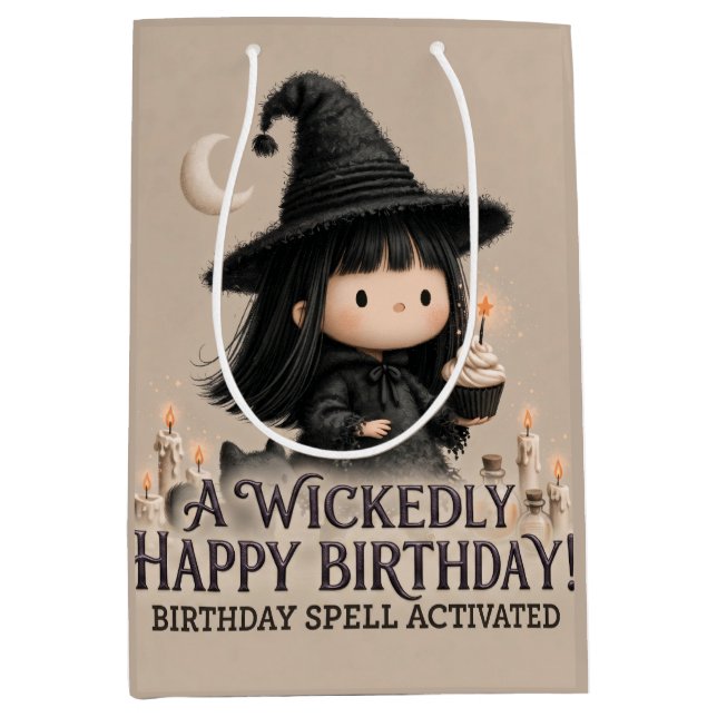 Sac Cadeau Moyen Conception de carte d'anniversaire de sorcière mig (Devant)