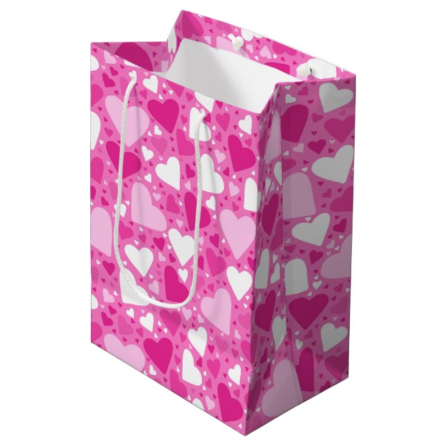 Sac Cadeau Moyen Conception de cœurs roses pour la sensibilisation  (Devant Angle)