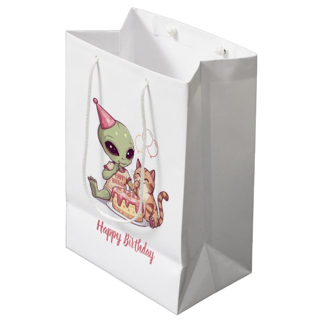 Sac Cadeau Moyen Conception de fête d'anniversaire d'alien mignon (Devant Angle)