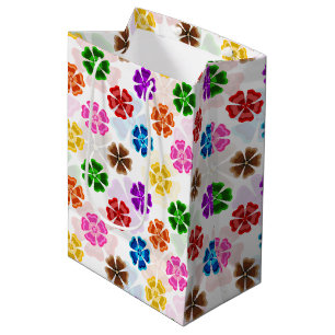 Sac Cadeau Moyen Conception de fleurs arc-en-ciel rétro colorées bl