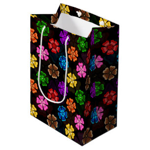 Sac Cadeau Moyen Conception de fleurs arc-en-ciel rétro colorées No