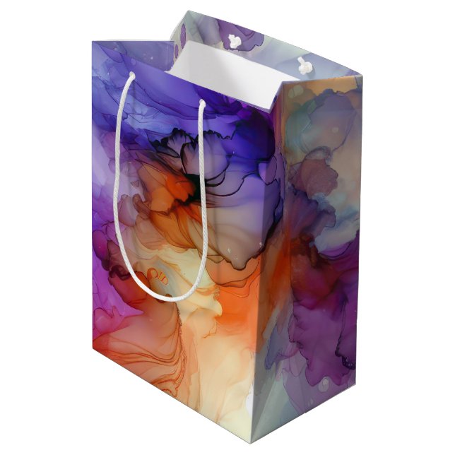 Sac Cadeau Moyen Conception de l'encre d'alcool orange et violet (Dos Angle)
