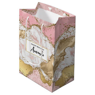 Sac Cadeau Moyen Conception de marbre rose or rose luxe pour annive