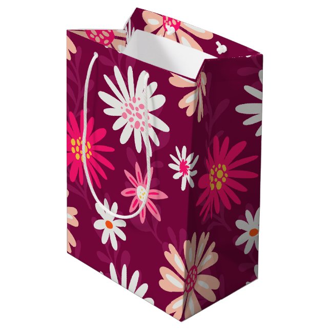Sac Cadeau Moyen Conception de marguerite Magenta (Dos Angle)