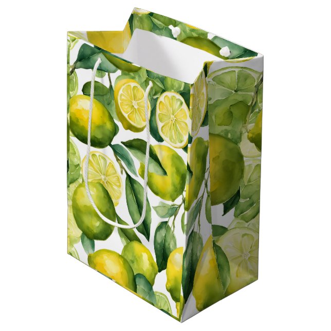 Sac Cadeau Moyen Conception de motif aquarelle citrons (Devant Angle)