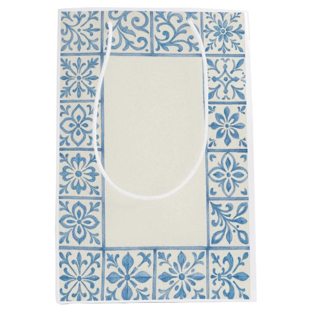 Sac Cadeau Moyen conception de papeterie bleue de carreau d'Azulejo (Devant)