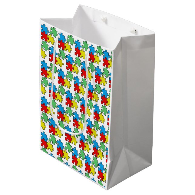 Sac Cadeau Moyen Conception de pièces de puzzle (Devant Angle)